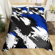 Geometric Duvet Cover Full Camouflage Bedding Set Black Blue Campaign Abstract Camo Army Beehive Comforter Cover Honeycomb Hexagon Militarily Style Room Decor Quilt Cover For Adult Man Woman