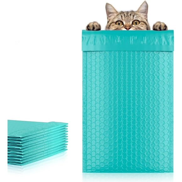 Pack de 25 sobres acolchados de polietileno color turquesa, 5 x 9 pulgadas, sobres con burbujas y cierre autoadhesivo
