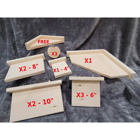 Chinchilla Ledge Shelves 12 1 FREE Piece Ledge Shelf Bundles with Poop Guards Kiln Dried Pine Wood   Mounting Hardware Rat Ledge Set