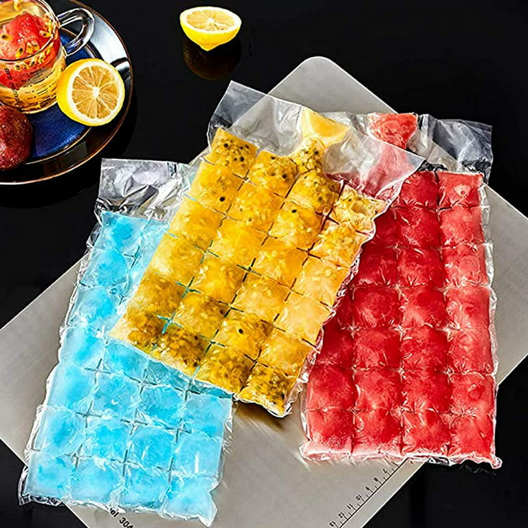 Disposable Ice Cube Bags ,Stackable Easy Release Ice Cube Mold Trays,  Self-Seal Freezing Maker,Cold Ice Pack Cooler Bag for Cocktail Food  Wine,2400 Ice Cubes, 100 Bags 