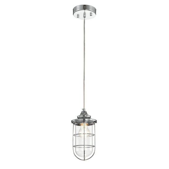 Warehouse of Tiffany Tiago Chrome 1 Light Clear Glass Shade Pendant Lamp