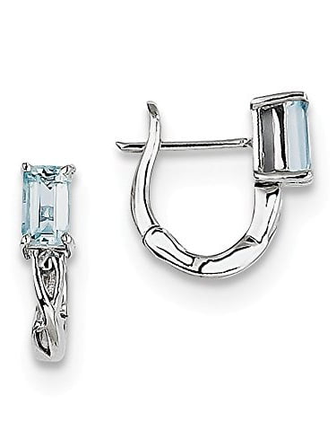 .925 Sterling Silver Aquamarine Hinged Hoop Earrings