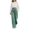 thumbnail image 5 of Wide Leg Sweatpants for Women Slim Fit Ribbed Elastic Waistband Breathable Open Bottom Hiking Trouser with Pockets, 5 of 9