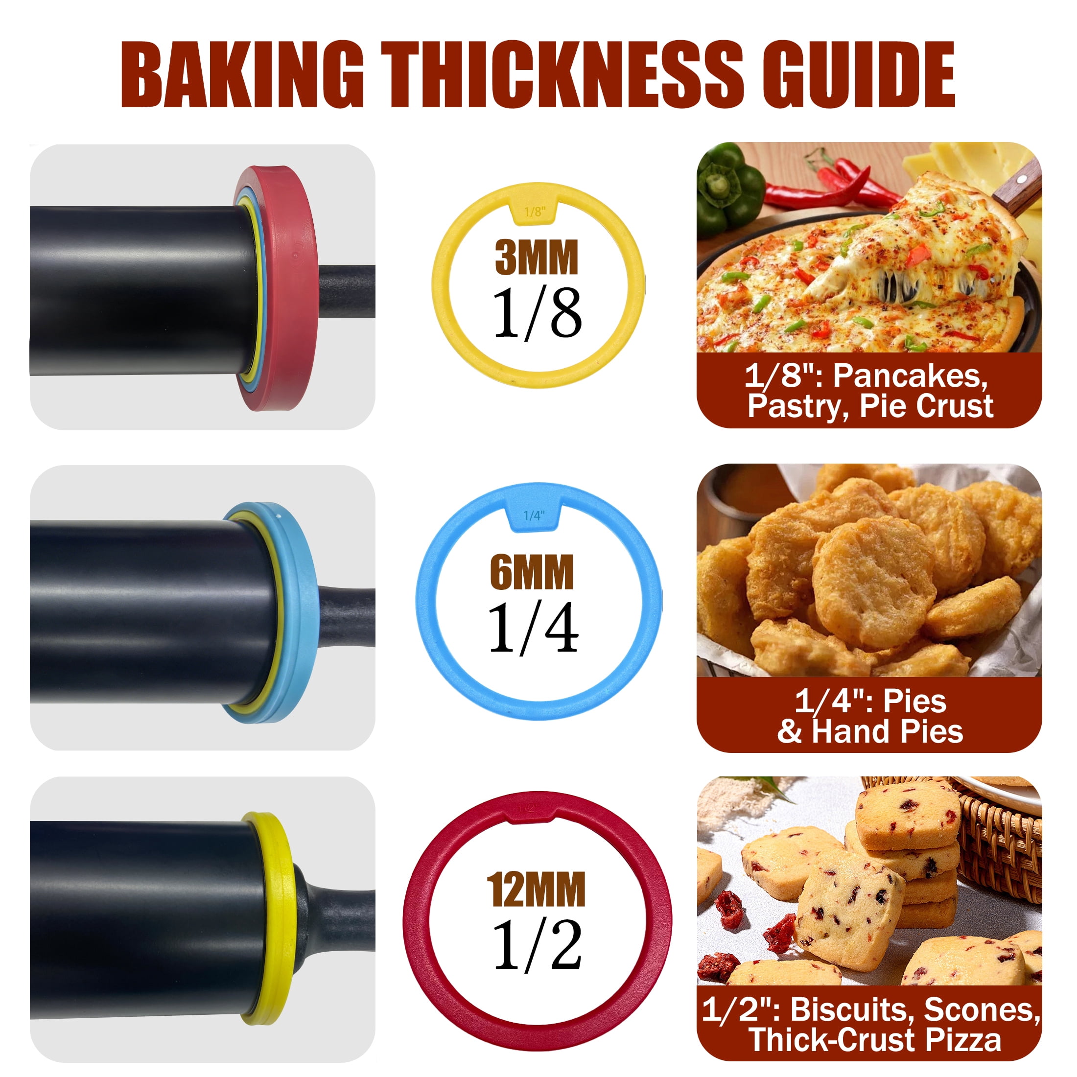 cisilov Rolling Pin, Adjustable Stainless Steel Rolling Pins with Thickness Rings for Baking, Dough Roller for Pizza, Pie, Pasta, Cookies, Cakes, Black