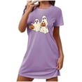 thumbnail image 3 of Sakmal Robe de Nuit Violette pour Femmes Grande Taille Halloween Douce Respirante Robe de Pyjama Imprimé Fantôme Manches Courtes Col Rond Courtes Chemises de Nuit P-2TG, 3 of 4