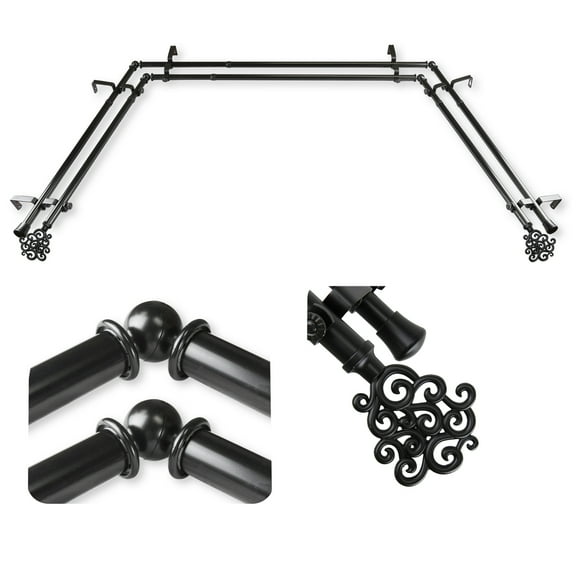 Domovina Teresa 13/16" Bay Window Double Curtain Rod-Color:Black