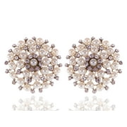 FEINUHAN Alilang Womens Swarovski Crystal Element Floral Flower Wreath Shield Faux Pearl Stud Earrings