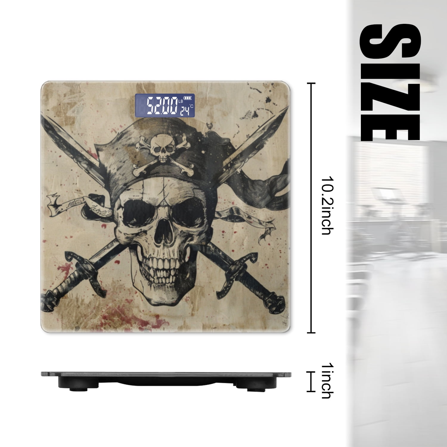 Bathroom Scale, Highly Accurate Digital Body Scale,Precisely Measures Weight up to 400 lbs-Pirate Flag With Crossed Sabers And Skull