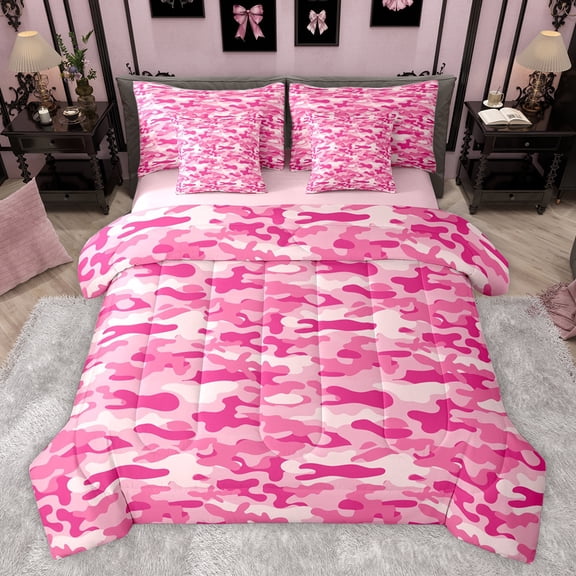 Feelyou Chic Camouflage Abstract Bedding Comforter Set 7 Pieces, Modern Fashion Camo Full Bedding Set, Teens Kids Boys Girls Reversible Fitted Sheet Flat Sheet, Microfiber Bedroom Decor