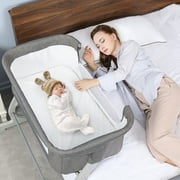 HEMBOR Unisex Baby Bassinet Adjustable Height Baby Crib for Aged 0-6 months - Dark Gray