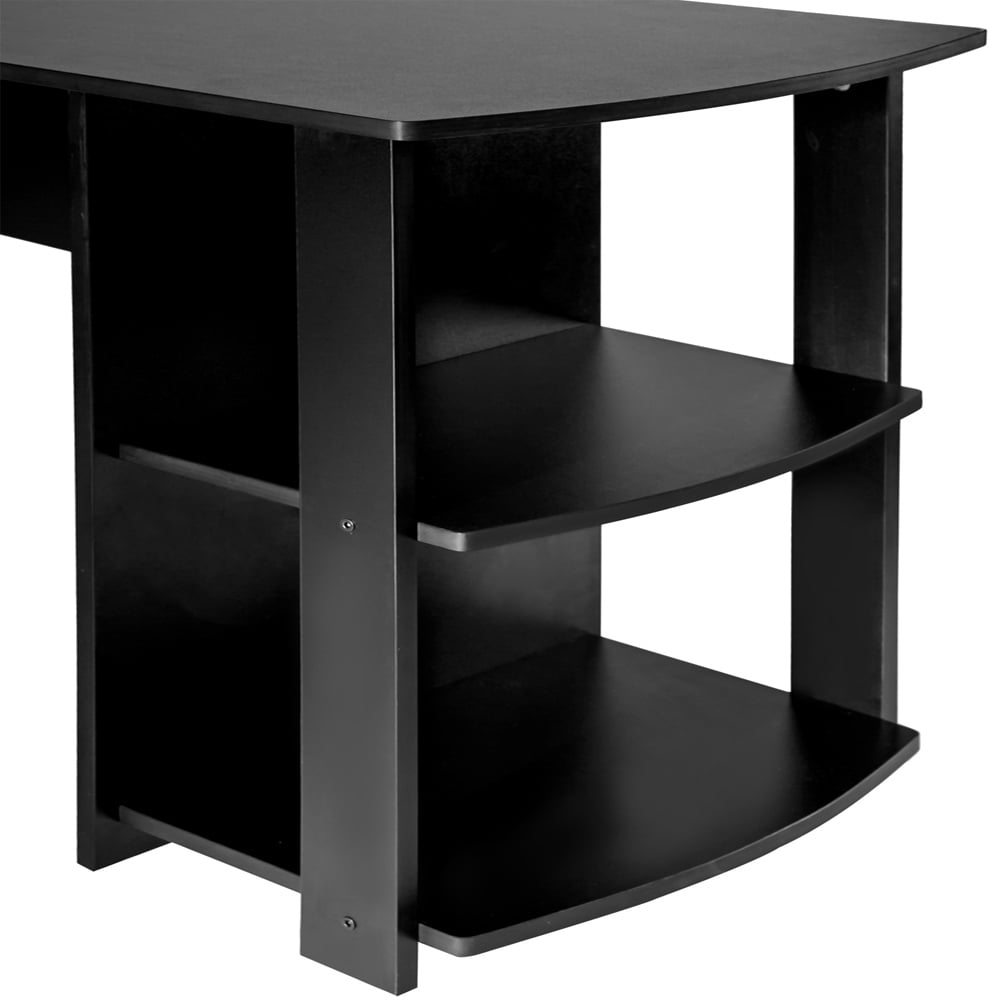 Kepooman 55.1" Modern L-Shapped PC Desk with Storage Shelf for Home Office, Black Kepooman 55.1" Modern L-Shapped PC Desk with Storage Shelf for Home Office, Black