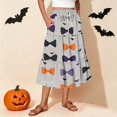 thumbnail image 2 of Womens Casual Elastic Waist Drawstring Midi Skirt Halloween Print Vacation Style Ruffle Hem A Line Flowy Skirt, 2 of 6