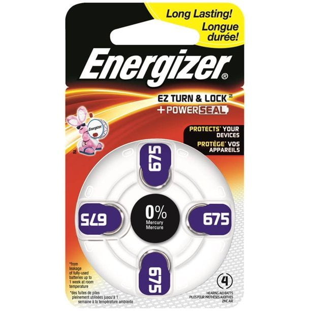 Energizer Zinc Air Batteries 675 Long Tab Hearing Aid 4 CT Walmart