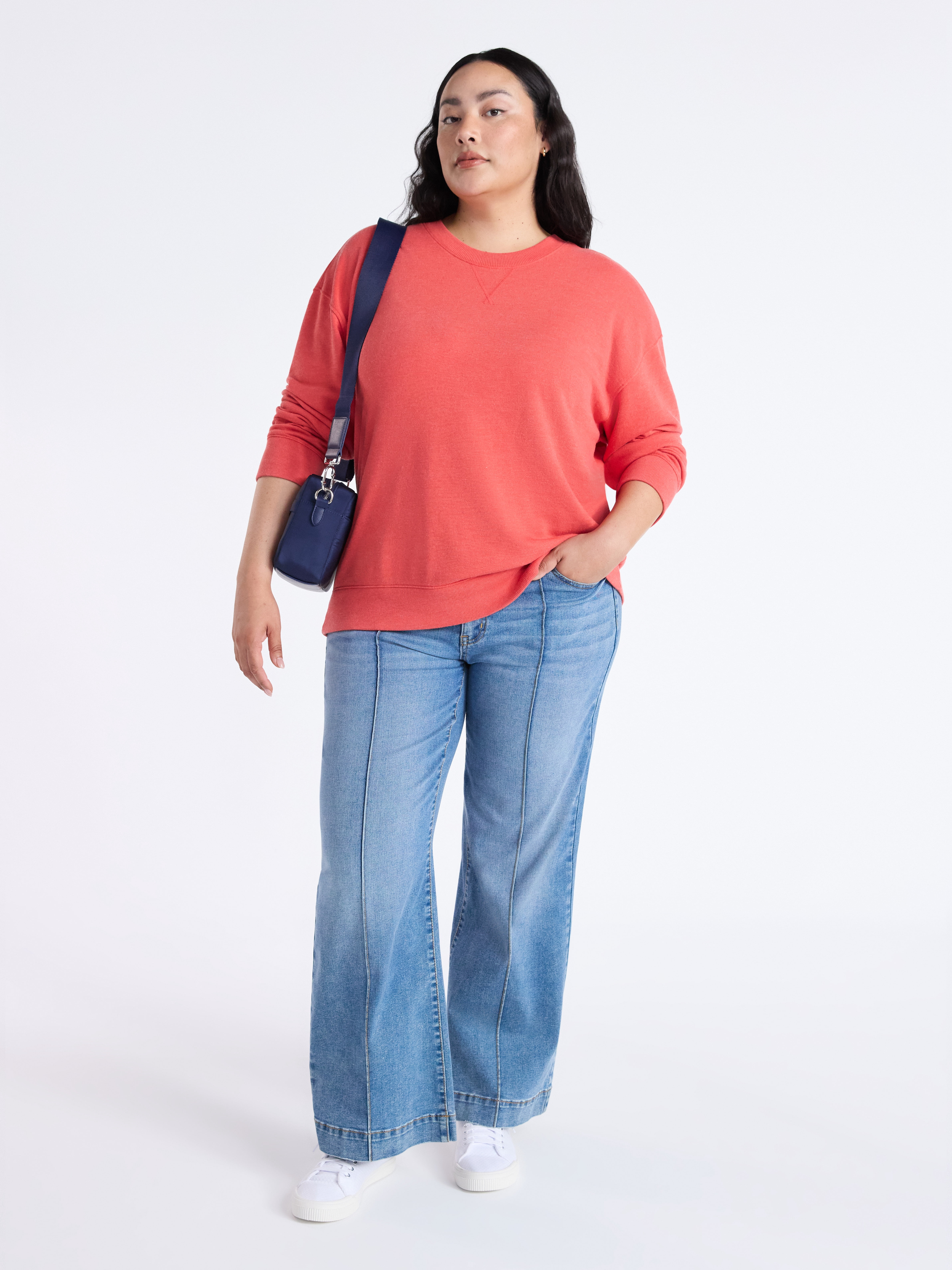 Time and Tru Women's and Women's Plus Crewneck Sweatshirt with Long Sleeves, Sizes XS-4X