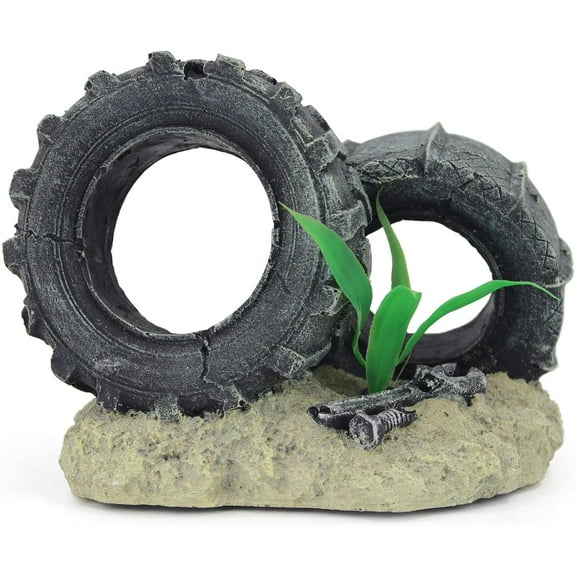 Walbest Fish Tank Decoration Tire - Resin Aquarium Ornament, Large Fish Tank Cave Hiding Place for Betta, Aquarium Cave Decor, Fish Tank Ornaments, Shrimp Habitat, Fish Tank Accessories