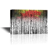 wall26 - Canvas Wall Art - White Birch Tree Forest Landscape with Yellow and Red Abstract Leaves - Gallery Wrap Modern Home Art | Ready to Hang - 12x18 inches