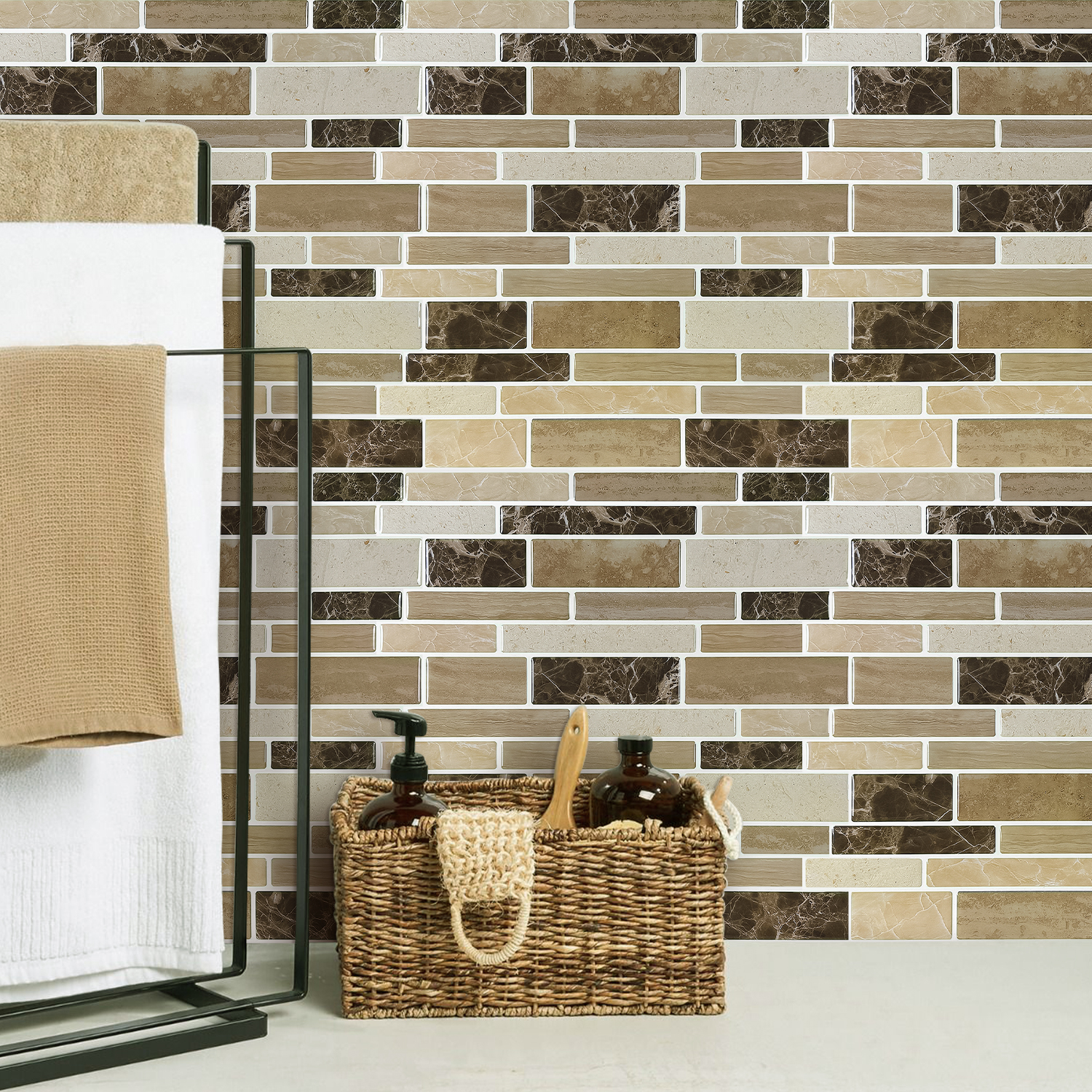 Clever Mosaics 12" x 12" Marble Vinyl Tiles, for Kitchen Backsplash 10 Pieces