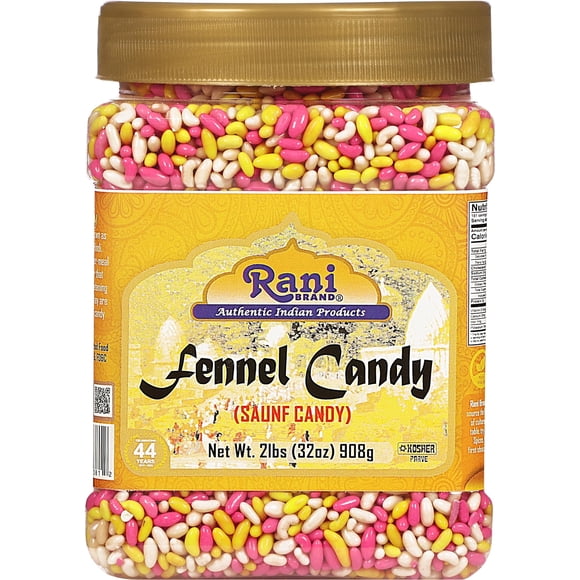 Rani Sugar Coated Fennel Candy 2lbs (32oz) 908g Bulk, PET Jar ~ Indian After Meal Digestive Treat | Vegan | Gluten Friendly | NON-GMO | Kosher | Indian Origin