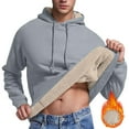 thumbnail image 2 of Htigea Mens Hoodie Heavy Sherpa Fleece Lined Pullover Thick Winter Hooded Sweatshirt Sale Gray,S, 2 of 6