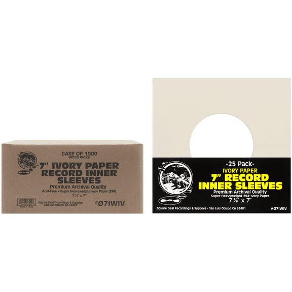 (1000) 7" 45rpm Ivory Vinyl Record Inner Sleeves - Archival Quality, Super Heavyweight 29# Paper with Hole - 07IWIV