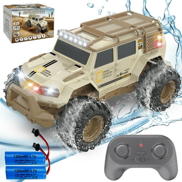 Amphibious Remote Control Car 1:14 with 2  Rechargeable Batteries, 4WD Electric Vehicle for Boys Age 8-12, Offroad Waterproof RC Truck, 2.4GHz All Terrain RC Drift Cars Beach Pool Toys Gifts for Kids
