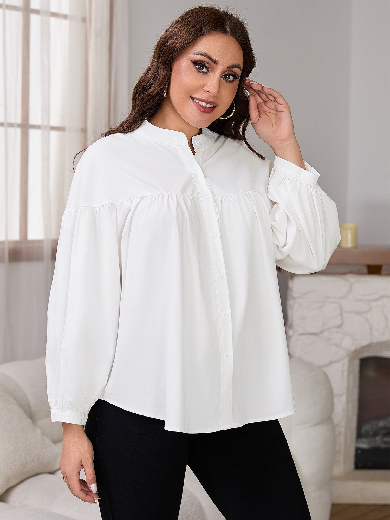 DARING DIVA Women's Maternity Nursing Button Down Business Pleated Tops M White
