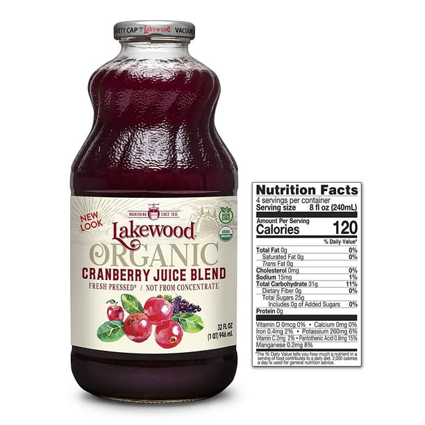 Lakewood Organic Cranberry Juice Blend, 32Ounce Bottles (Pack of 6