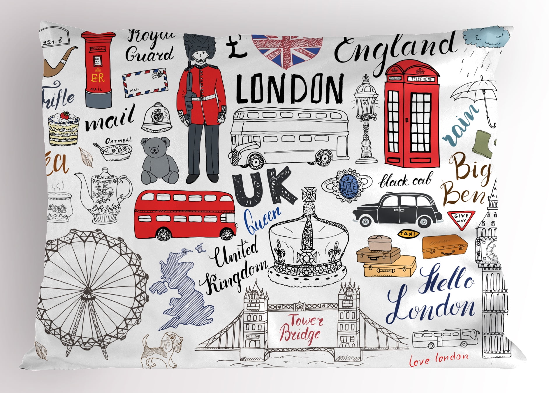 Doodle Pillow Sham I Love London Double Decker Bus Telephone Booth