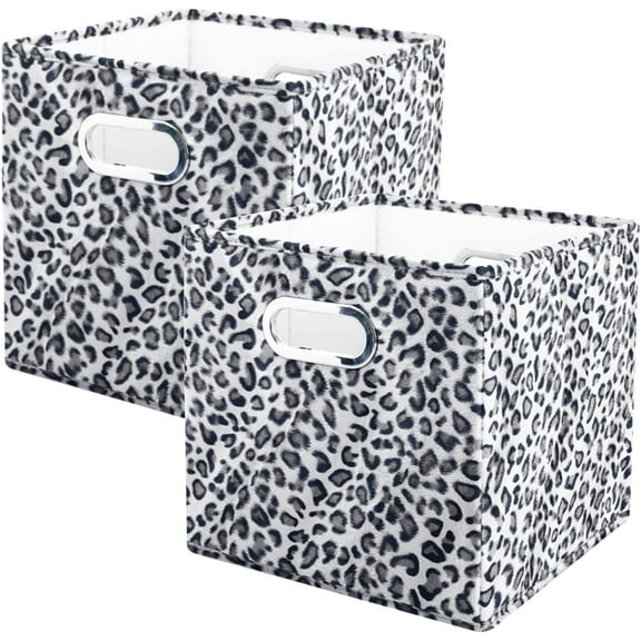 AUR 2PCS Storage Cubes Leopard Cheetah Print Velvet Fabric Storage Bins for Shelves, Collapsible Washable Closet Storage Baskets Boxes with Handles for Organizing and Storage -Gray, 11"x 11"x 11"