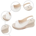 thumbnail image 6 of Rokment Womens Metallic Color Block Platform Wedge Dressy Sandals Vintage Casual Leather Peep Toe Chunky High Heels Slingback Dress Summer Shoes with Adjustable Back Strap for Ladies White Size 6.5, 6 of 8