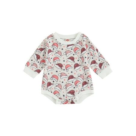 

Bagilaanoe Newborn Baby Girl Boy Christmas Romper Sweatshirt Long Sleeve Bodysuit Cartoon Hat/Santa Print Print Pullover 6M 12M 18M 24M Infant Fall Tee Tops