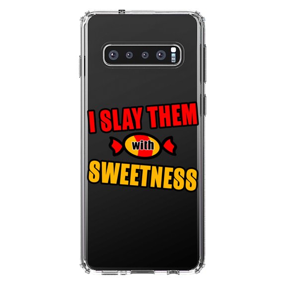 DistinctInk Clear Shockproof Hybrid Case for Samsung Galaxy S10  PLUS (6.4" Screen) - TPU Bumper Acrylic Back Tempered Glass Screen Protector - I Slay Them With Sweetness