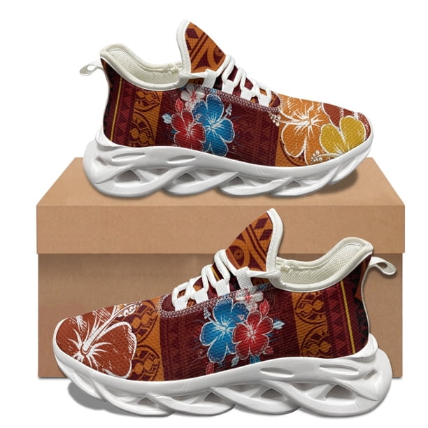 Zapatillas de baloncesto ligeras y cómodas con cordones y diseño de hibisco hawaiano, con amortiguación de impactos, para adultos, informales, para caminar, de verano