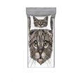 thumbnail image 2 of Ambesonne Animal Fitted Sheet & Pillow Sham Set, Sketchy Cat Head, Queen, Grey, 2 of 3