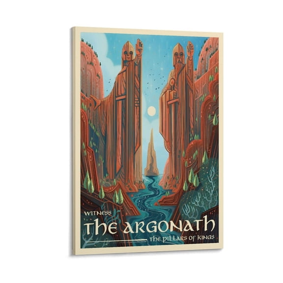 Middle Earth Lord of The Rings Vintage Travel Poster-Argonath Painting On Canvas Wall Art Poster Scroll Picture Print Living Room Walls Decor Home Posters 16x24inch(40x60cm)