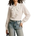 thumbnail image 2 of Women'S Tie Neck Blouse - Button Down Long Sleeve Collared Shirt White XL, 2 of 9