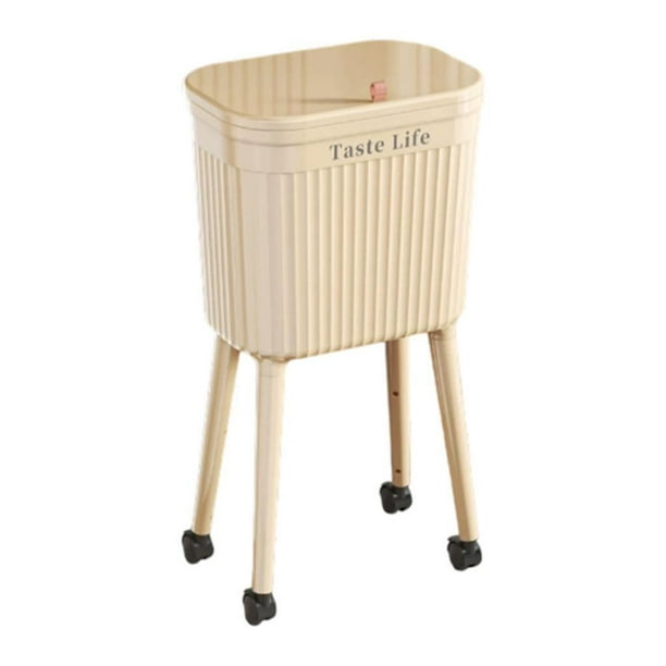Cubo de basura de cocina con ruedas, cubo de basura de pie alto, minimalista, gran capacidad, doble beige