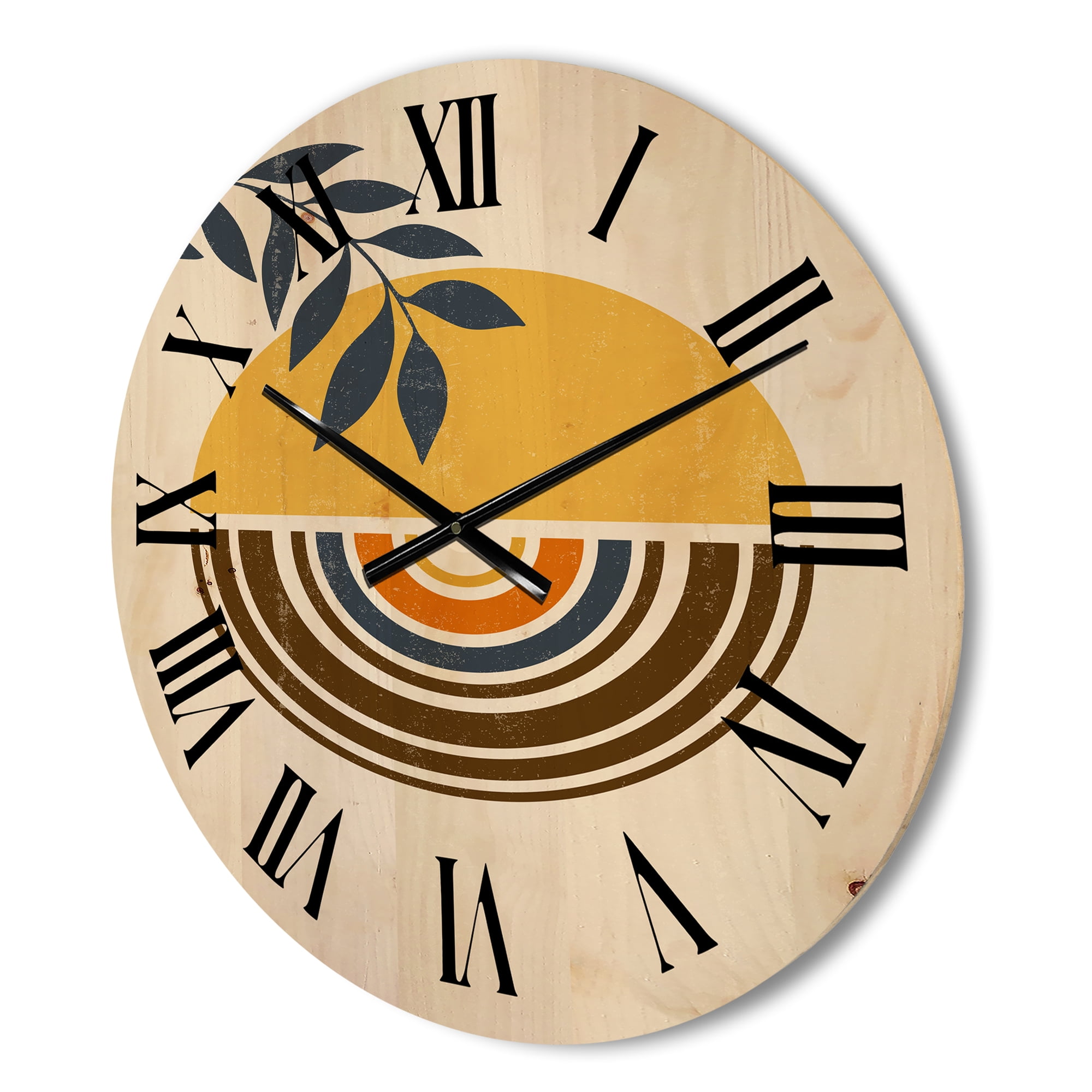 Designart 'Abstract Sun and Moon Leaves ' Modern Wood Wall Clock