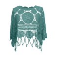 thumbnail image 3 of UOCUFY Women Plain Fringe Cut Out Sheer Knit Crochet Cover Up Three Quarter Sleeve Hollow Out Sweater Shirts Swimsuit Coverups Wear (Green, M), 3 of 4