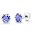 thumbnail image 5 of Gem Stone King Blue Tanzanite Platinum Stud Earrings for Women Men (1.80 Cttw, Gemstone Birthstone, Round 6MM), 5 of 6
