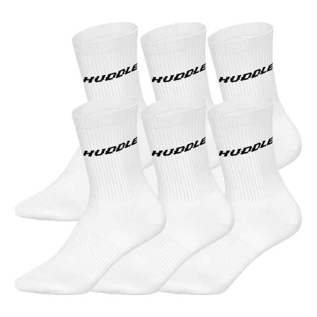 HUDDLE Calcetines Unisex, pack de 6 – Basic, logo, crew, calcetines deportivos, color liso Blanco 43-46