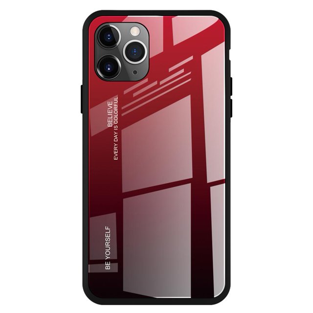 Carcasa de vidrio templado 9H con degradado para iPhone 11 (rojo y negro)