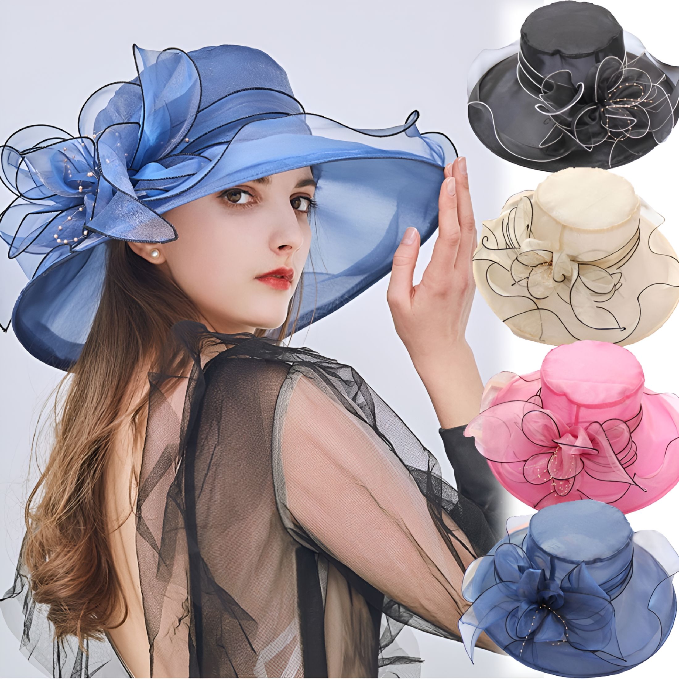 Beautiful Crushed Organza Hat Church Kentucky Derby Spring and Summer El… Derby Hats for Women 2026 Women Organza Kentucky Church  main image 2
