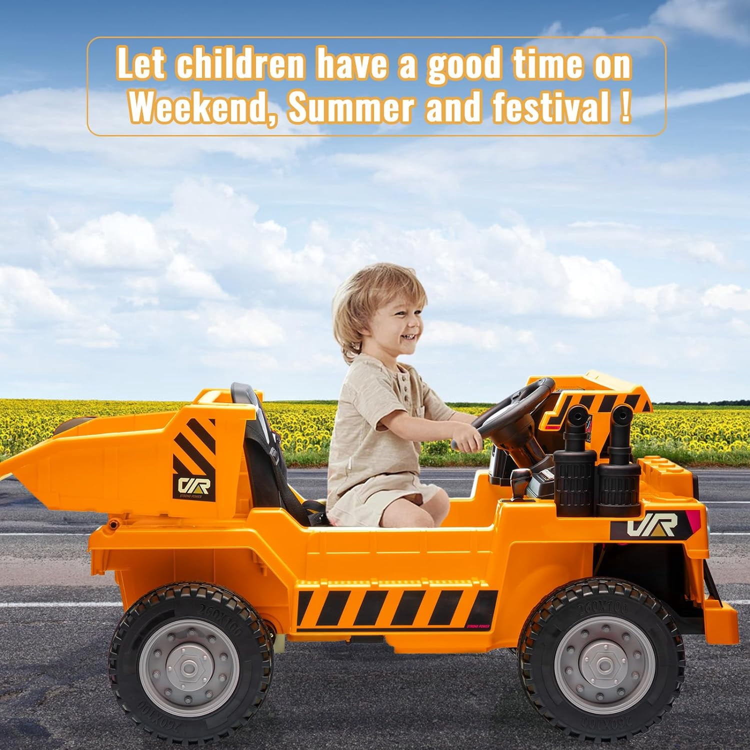 EastVita Ride on Dump Truck, Ride On Car with Remote Control, 12V Kids Electric Car with Remote Control, Ride on Construction Vehicles with Electric Dump Bed and Extra Shovel, Music Player