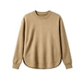 thumbnail image 7 of Women's Waffle Knit Sweatshirt Crew Neck Long Sleeve Drop Shoulder Casual Pullover Top, 7 of 7