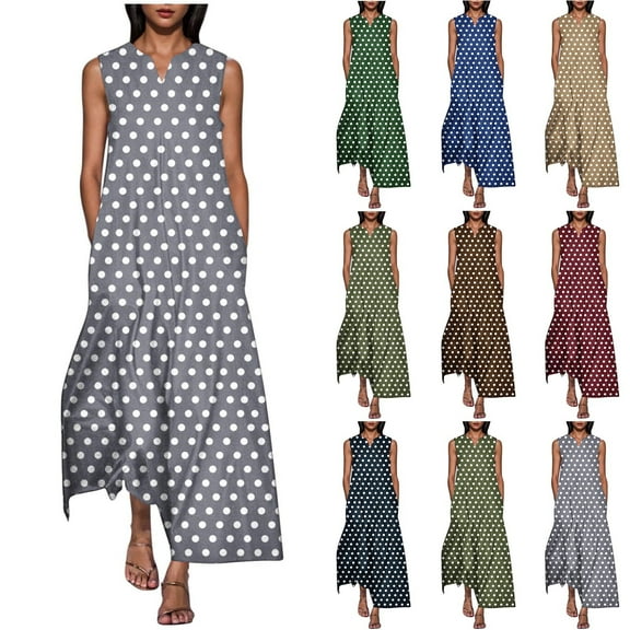 Summer Dresses for Women 2025, Women's Summer Sexy Fashion Printing Sleeveless V-Neck Dress(Black,S)