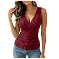 thumbnail image 2 of Karymi Summer Tops for Women 2026 Wrap V Neck Ribbed Knit Tank Top, Solid Sleeveless Side Button Detail Ruched Slim Fit Fuzzy Brushed Knit Vest Womens Tops, 2 of 7