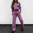 thumbnail image 2 of Fgnfyis Womens Tracksuits Set Womens Cargo Pant Two Piece Outfit Drawstring Full Zip Cropped Work Jacket and Drawstring Long Pant Sets Casual Pocket Solid Color Sweatsuit Trousers Sets Light Purple L, 2 of 6