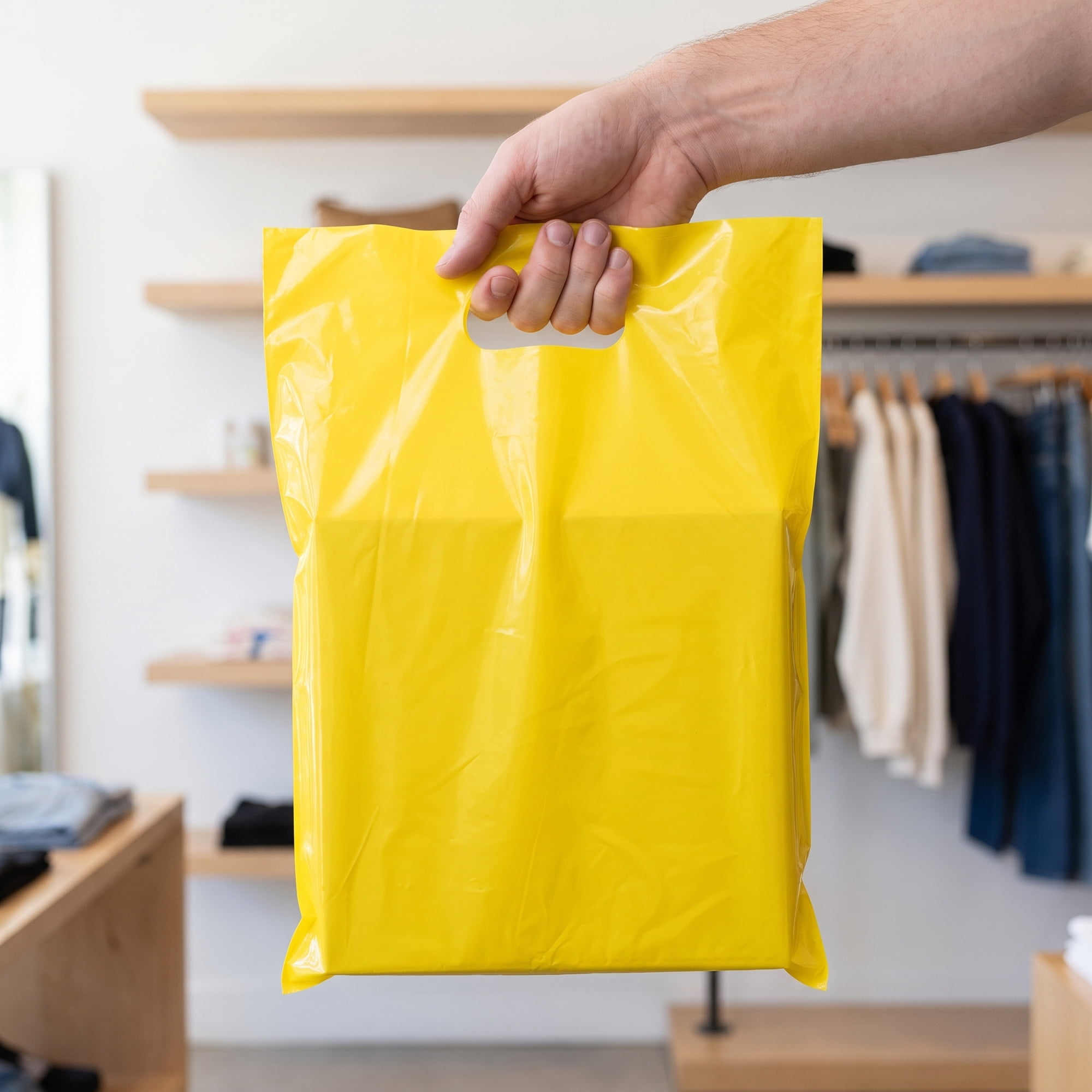 Unique Bargains 50Pcs Premium Waterproof Gift Bags Yellow 9.8" x 13.8"