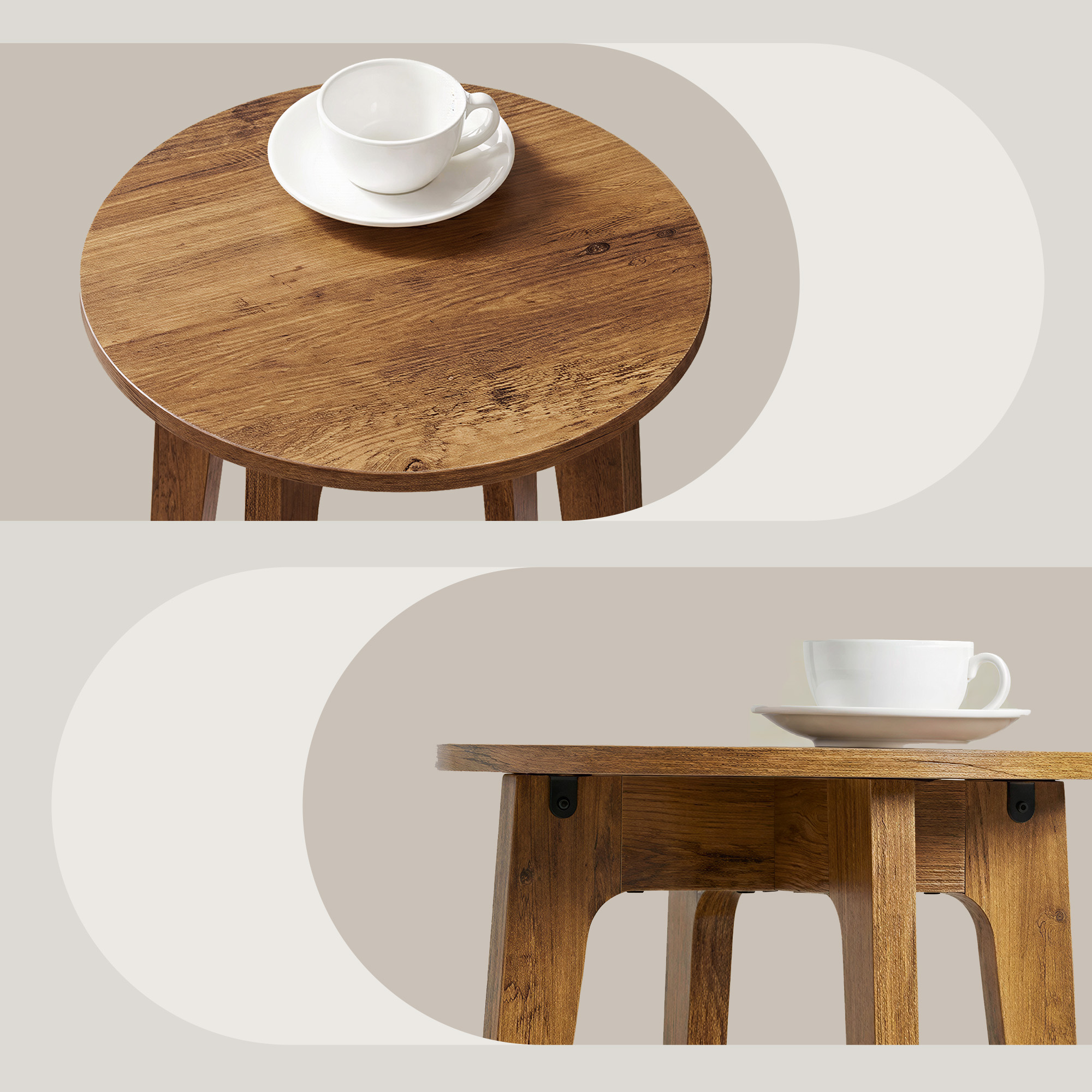 Ledrem Compact Round Accent Table, Walnut, Two-Tier photo 3